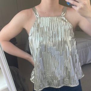 Maeve Flowy Champagne Gold Tank Blouse High Neck EUC